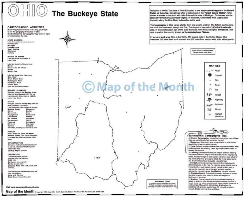 Ohio Map Blank Outline Map 16 By 20 Inches Activities Included
