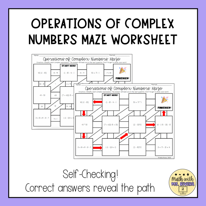 Operations Of Complex Numbers Maze Worksheet Made By Teachers