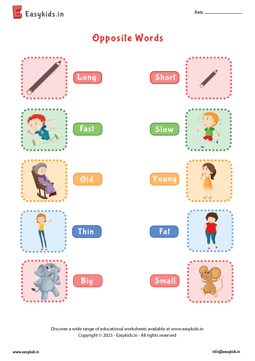 Opposites Words Printable Worksheets