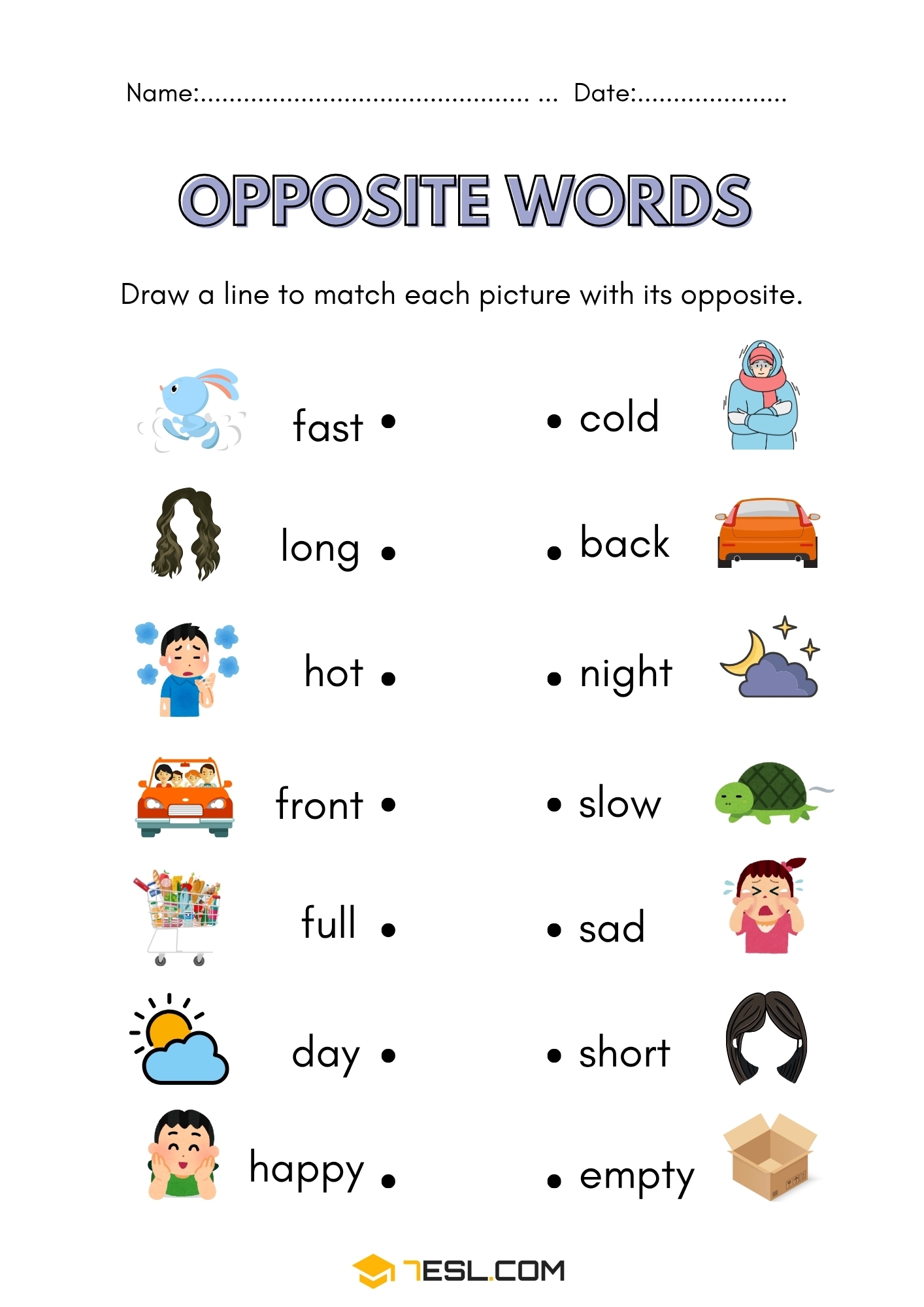 Opposite Words Worksheets For English Learners 7ESL