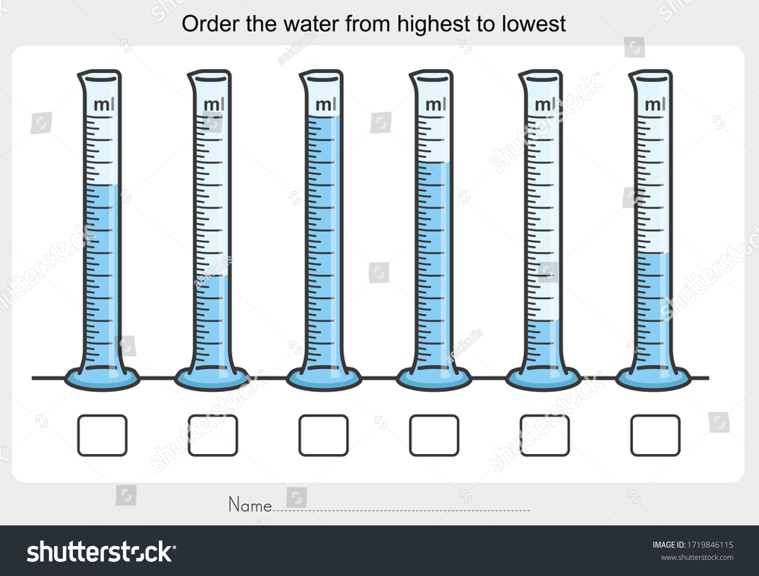 Order Water Highest Lowest Worksheet Education Stock Vector Royalty Free 1719846115 Shutterstock