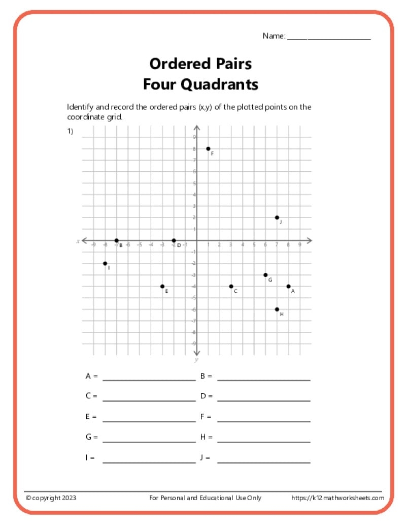 Ordered Pairs On A Coordinate Plane