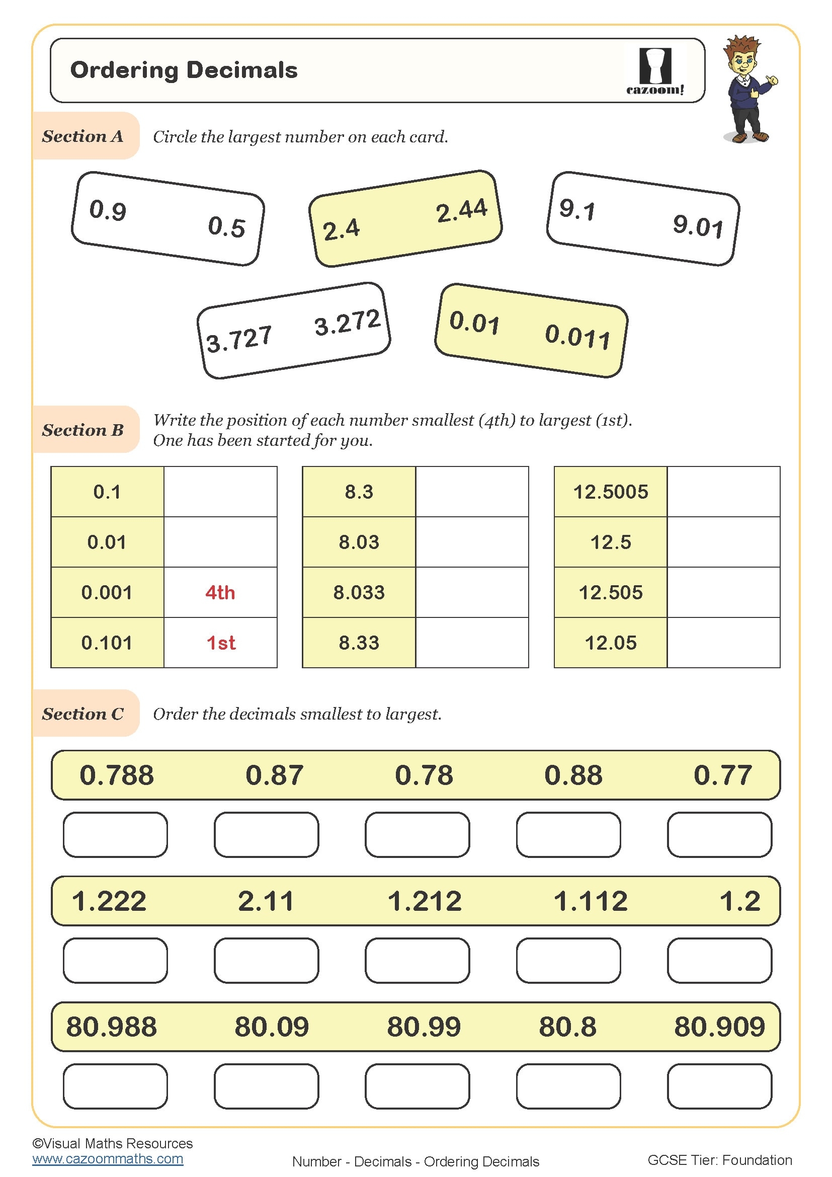 Ordering Decimals Worksheet Printable PDF Ordering Decimals Worksheet