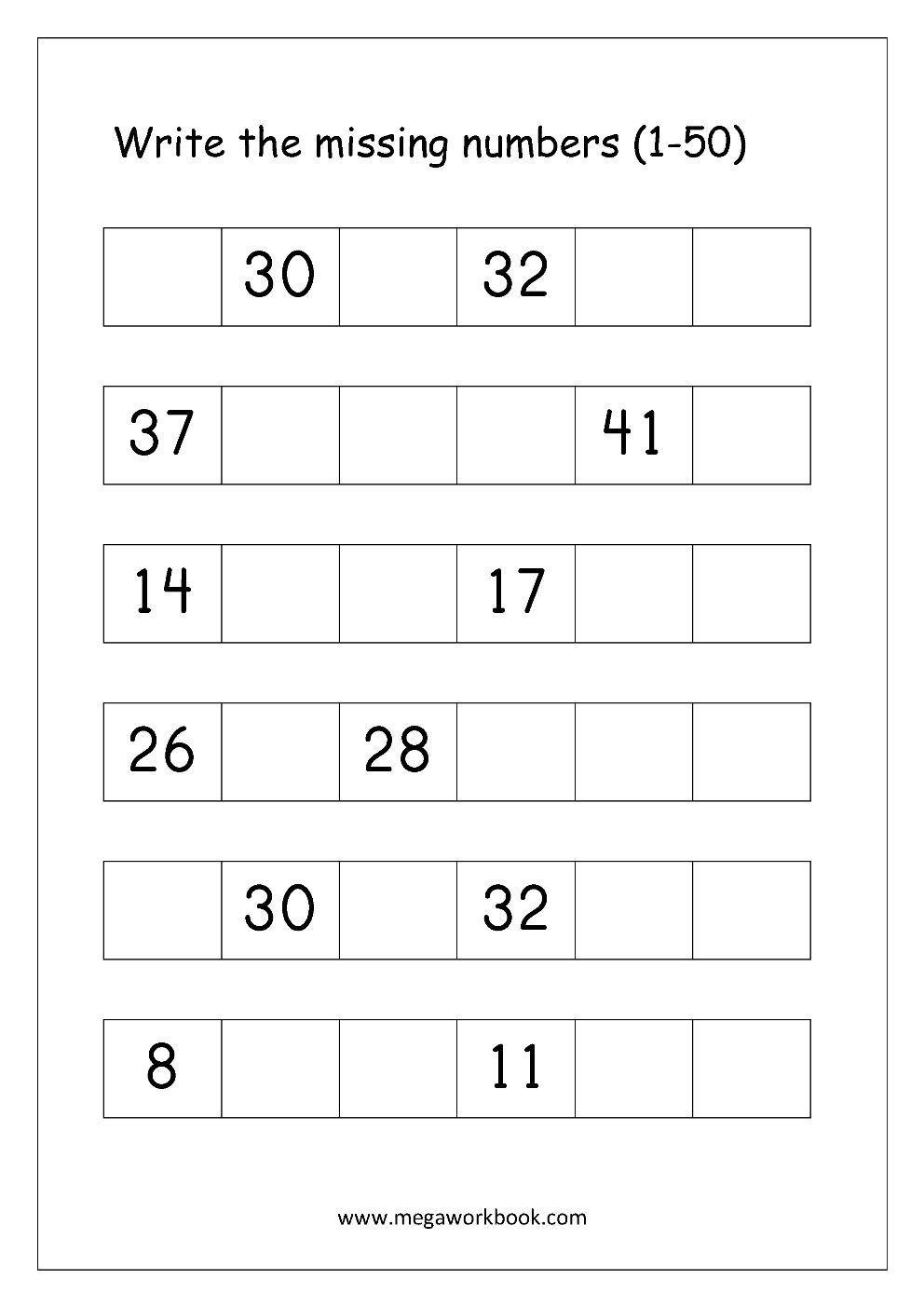Ordering Numbers Worksheets Missing Numbers What Comes Before And After Number 1 10 1 20 1 50 1 100 Free Printables MegaWorkbook