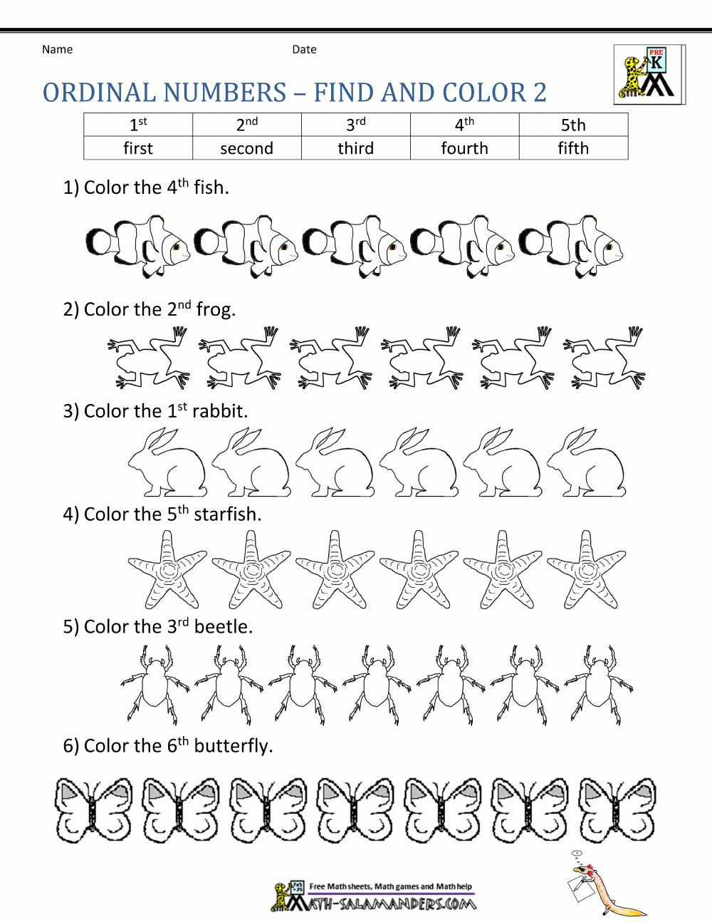 Ordinal Number Worksheets Ordinal Number Worksheets