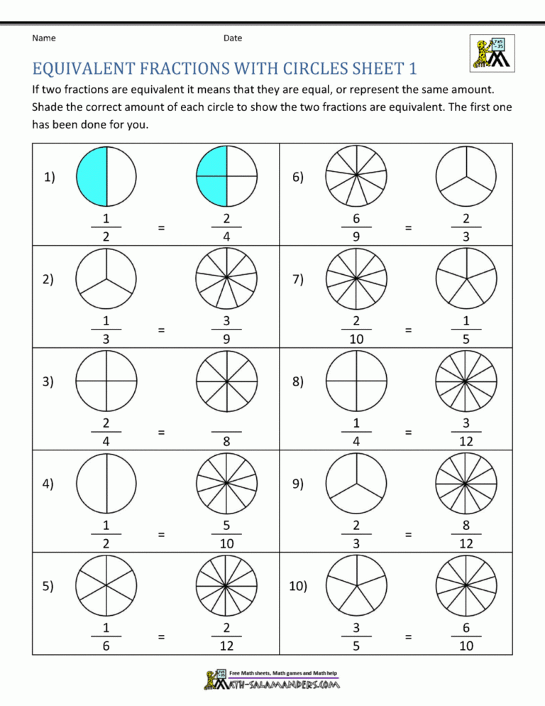 Our Equivalent Fractions Worksheets Page 