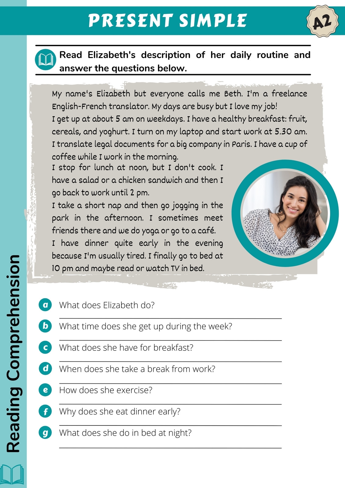 Reading Comprehension A2 Worksheet