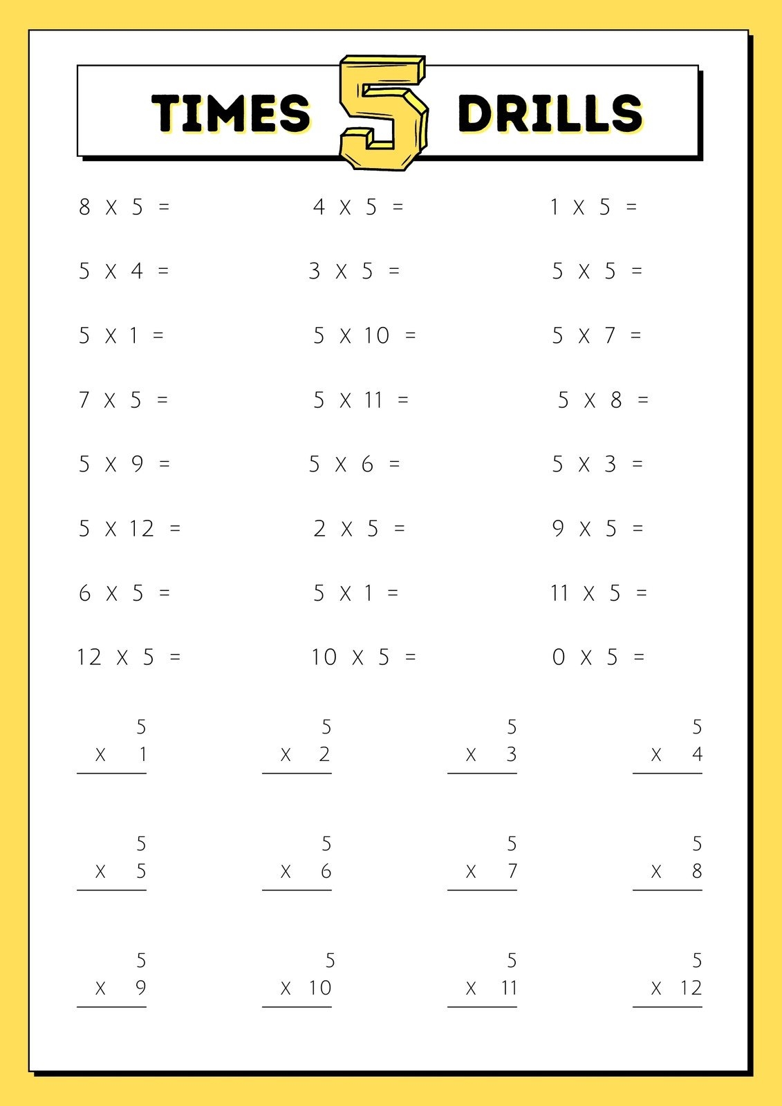 Multiplying By 5 Worksheets Printable