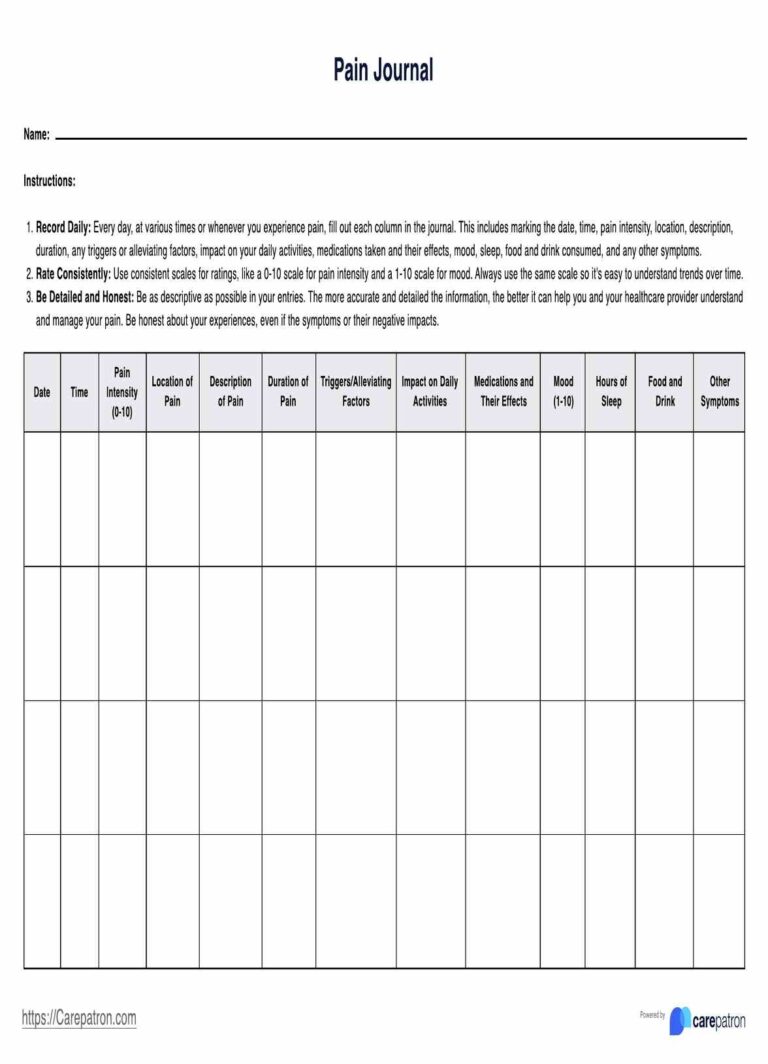 Pain Journal U0026 Example Free PDF Download