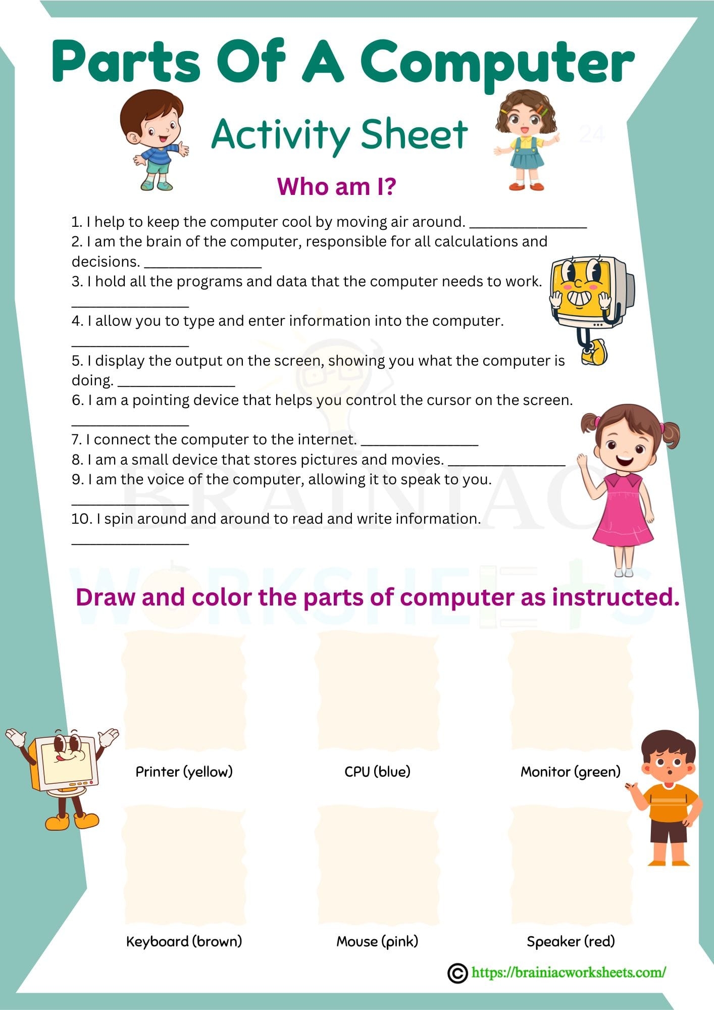 Parts Of A Computer Activity Sheet Computer Worksheet For Class 1 Brainiac Worksheets