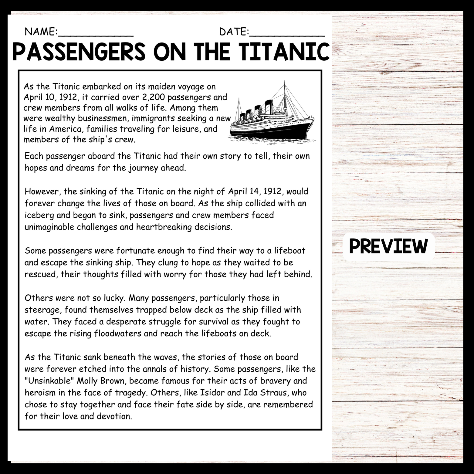 PASSENGERS ON THE TITANIC TITANIC DISASTER Reading Comprehension Worksheets Made By Teachers