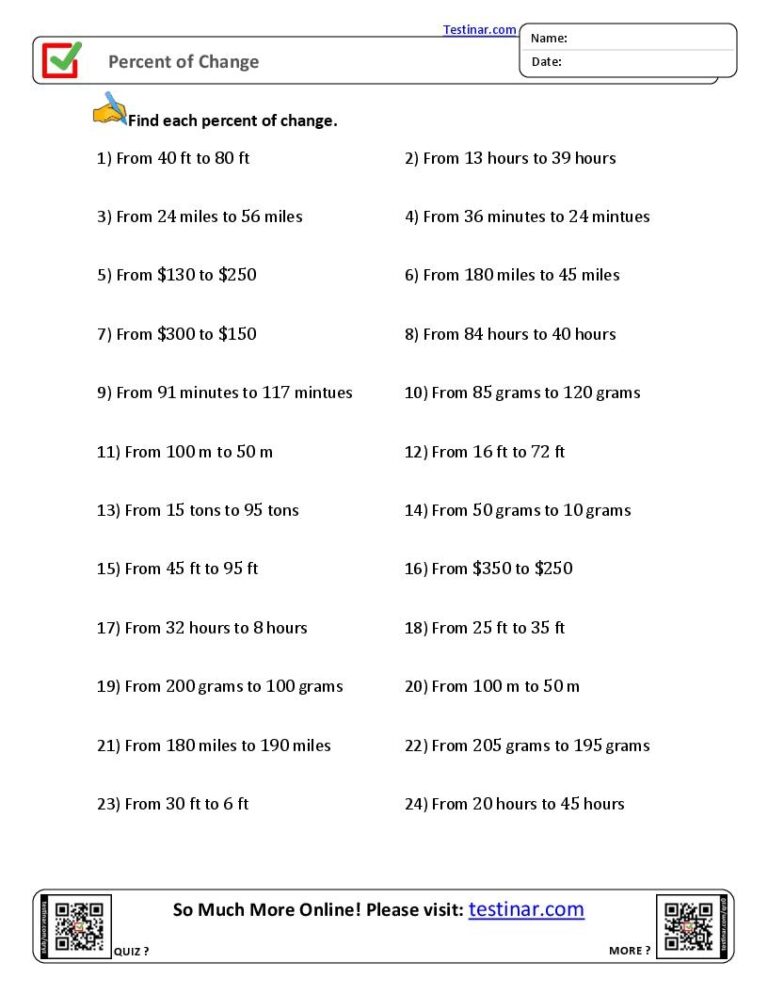 Percent Of Change Worksheets