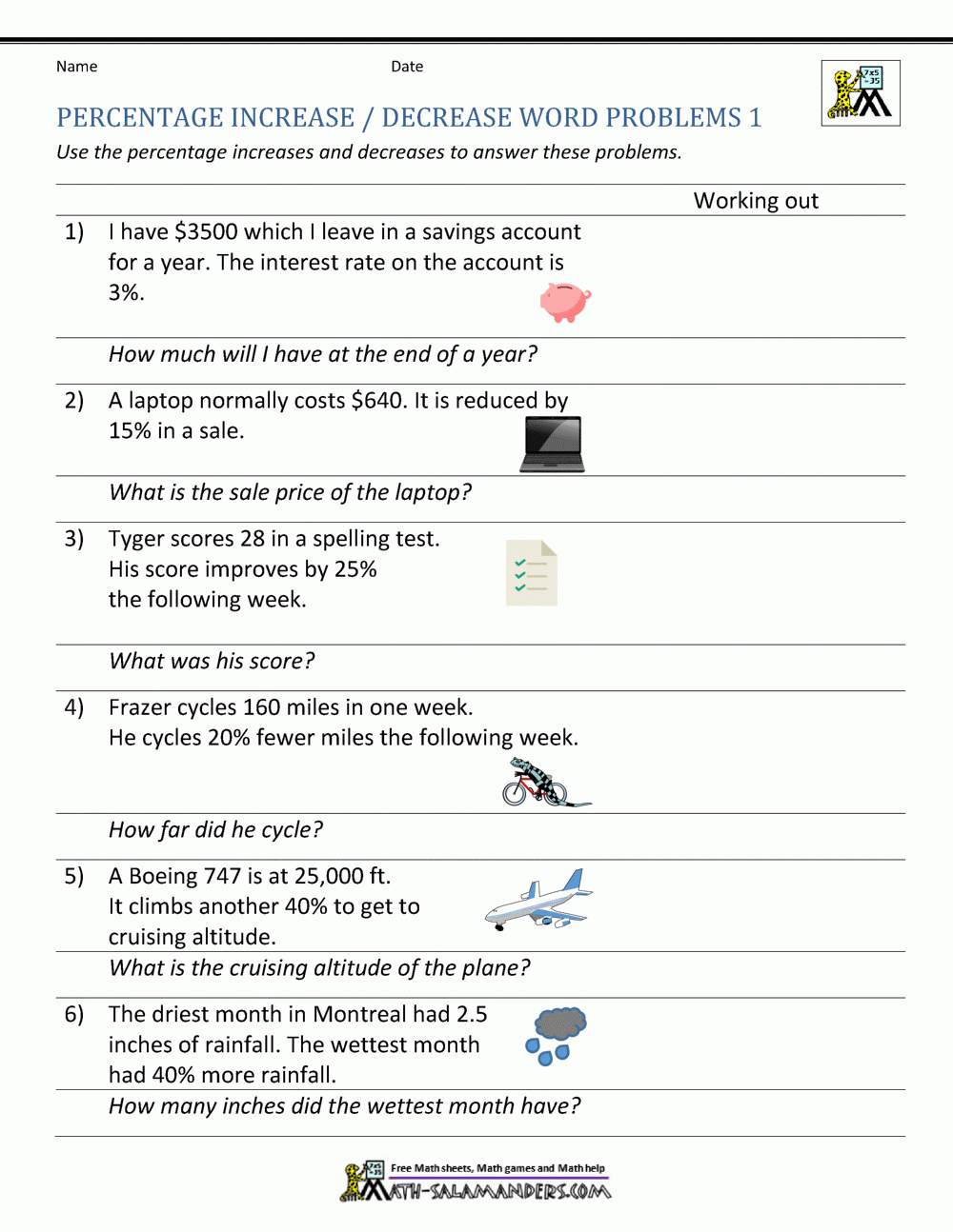 Percentage Increase And Decrease Worksheets Percentage Increase And Decrease Worksheets