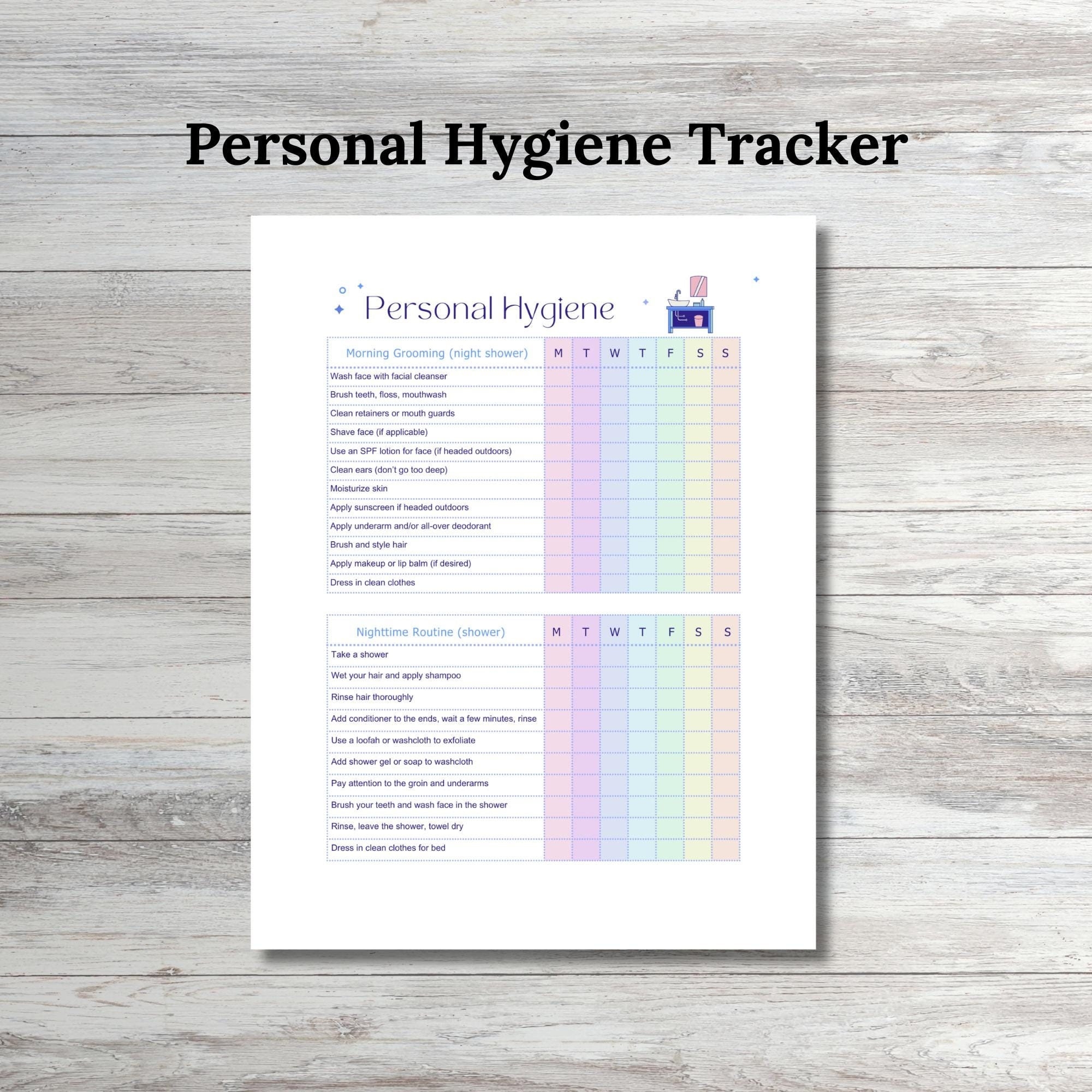 Personal Hygiene Tracker Hygiene Adult Hygiene Student Colorful Hygiene Worksheet Daily Hygiene Hygiene Checklist Hygiene Chart