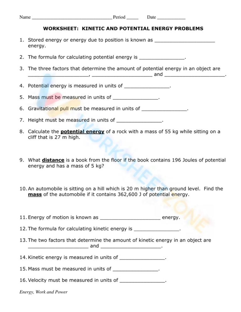 Physics Worksheets