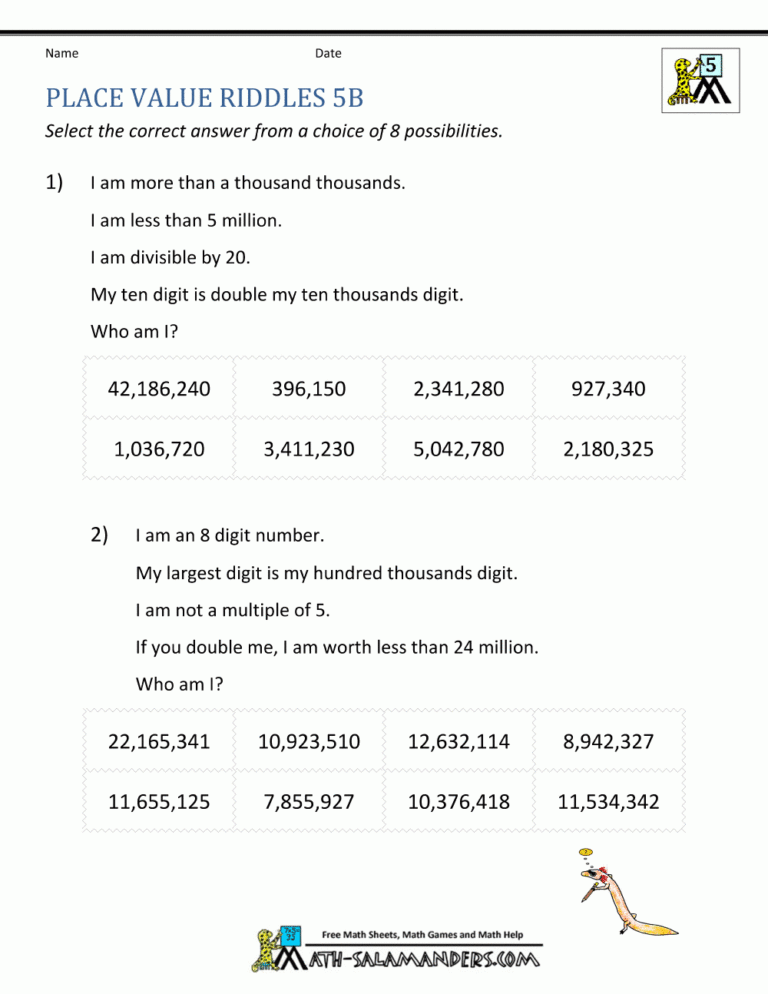 Place Value Worksheet Up To 10 Million