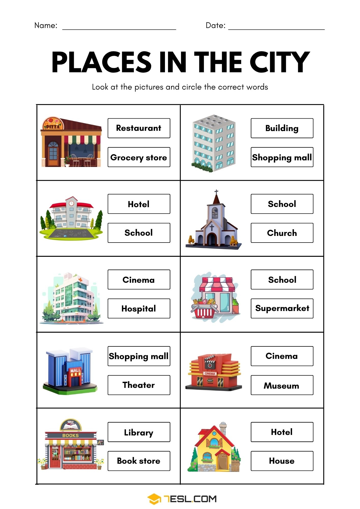 Public Places Printable Worksheet Public Places Printable Worksheet