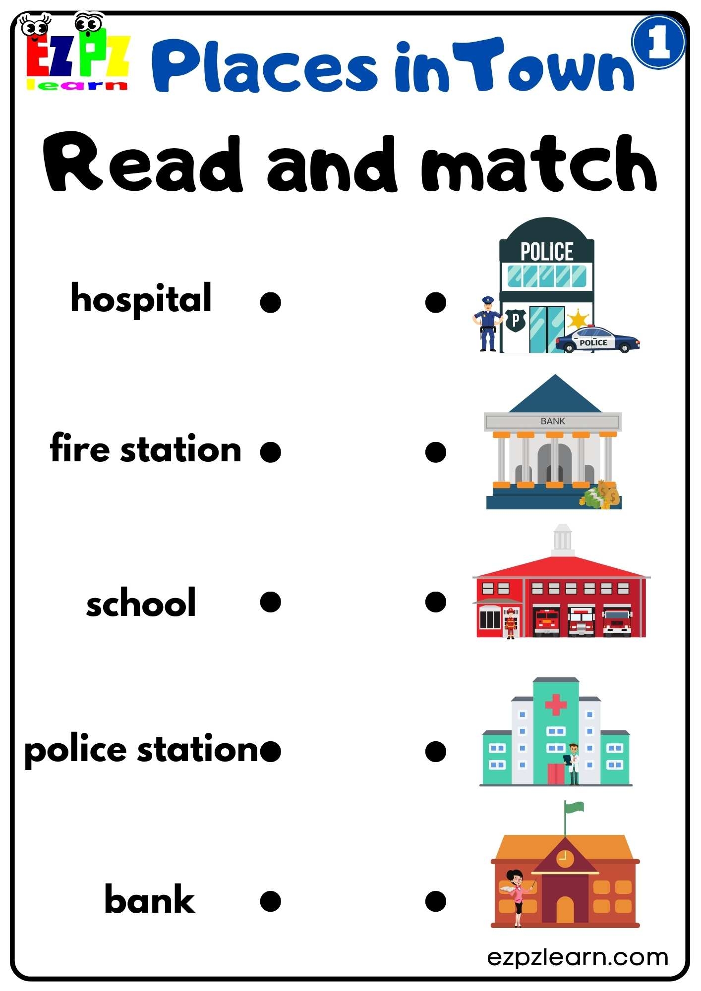 Places In Town Easy Read And Match Worksheet Free Download Group 1 Ezpzlearn Places In Town Easy Read And Match Worksheet Free Download Group 1 Ezpzlearn