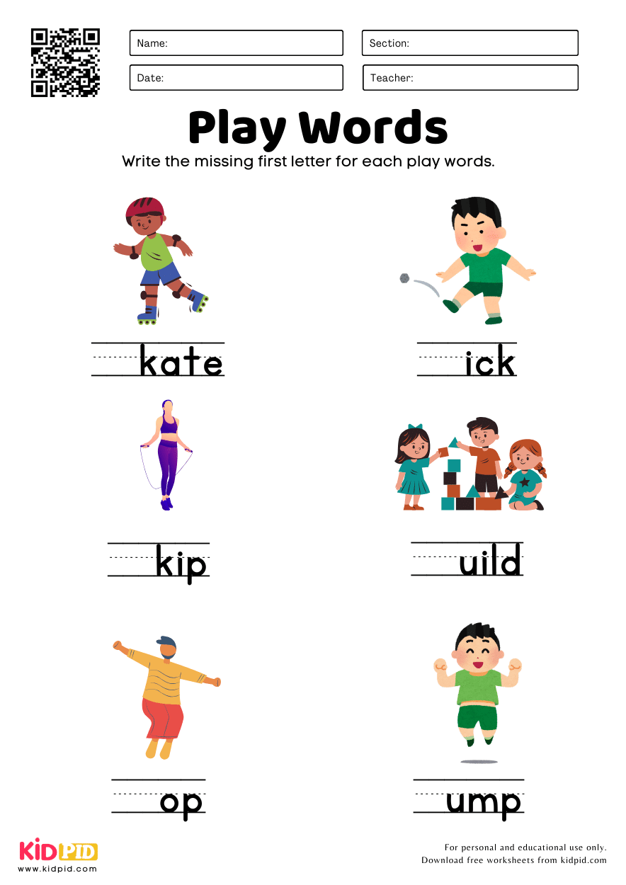 Play Vocabulary Worksheet For Kindergarten Kidpid