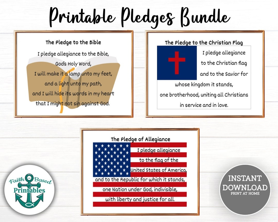 Pledge Of Allegiance Bundle Printable Pledge Of Allegiance Sign Pledge To The Christian Flag Pledge Allegiance To The Bible Preschool Etsy