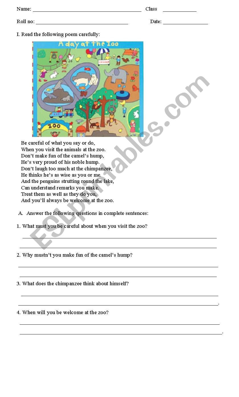 Poem Comprehension ESL Worksheet By Duapankaj1826 Poem Comprehension ESL Worksheet By Duapankaj1826