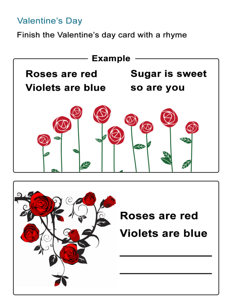 Poem Worksheet Roses Are Red Violets Are Blue Valentine s Day 