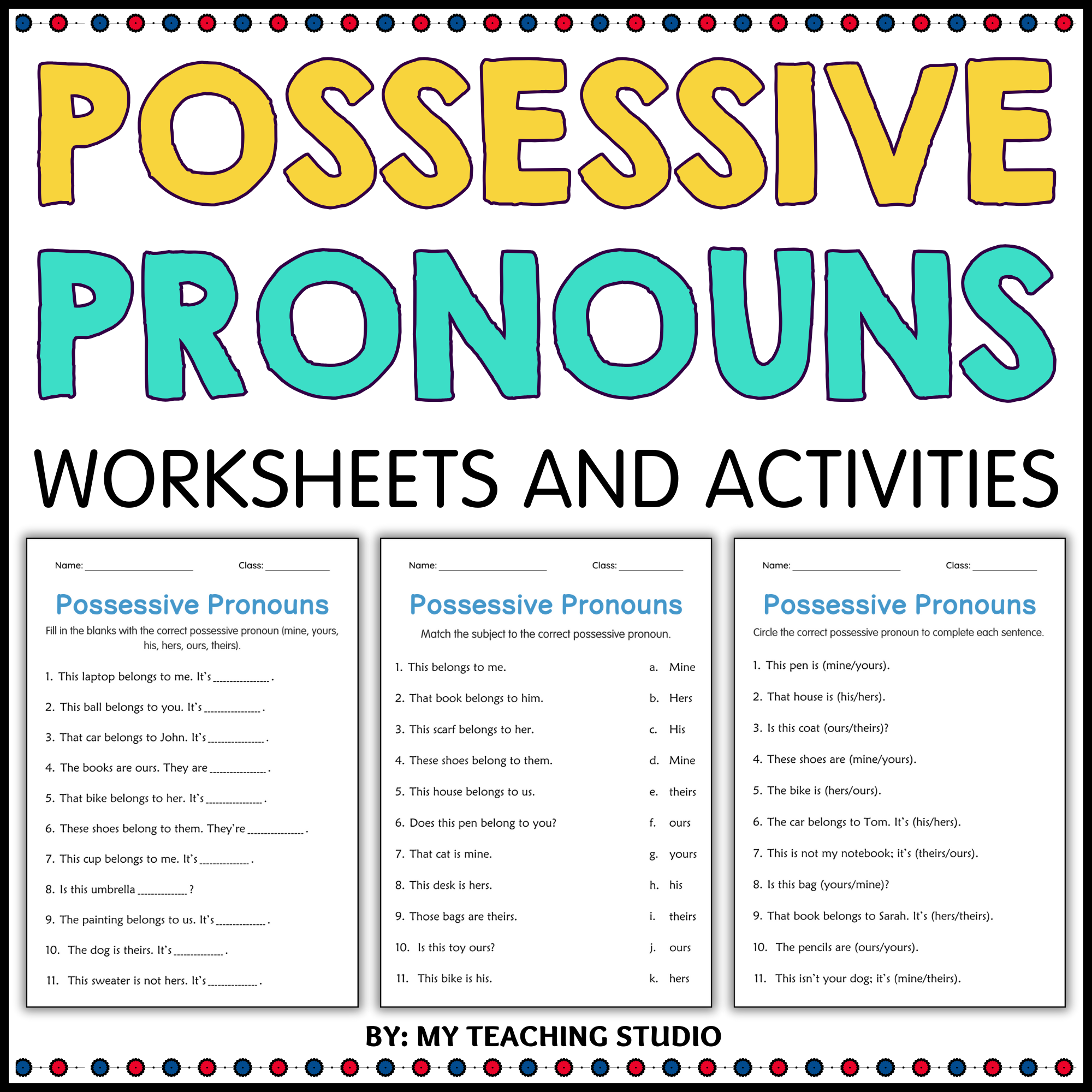 Free Possessive Pronouns Worksheets 3rd Grade