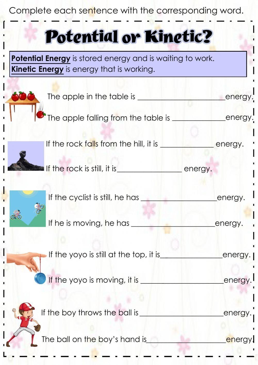 Potential And Kinetic Energy Worksheet Worksheets Library