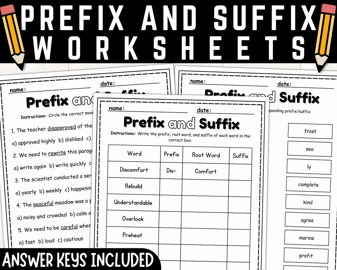 Prefix And Suffix Worksheets Activities Root Words Affixes Printable Worksheets Instant Download PDF Etsy
