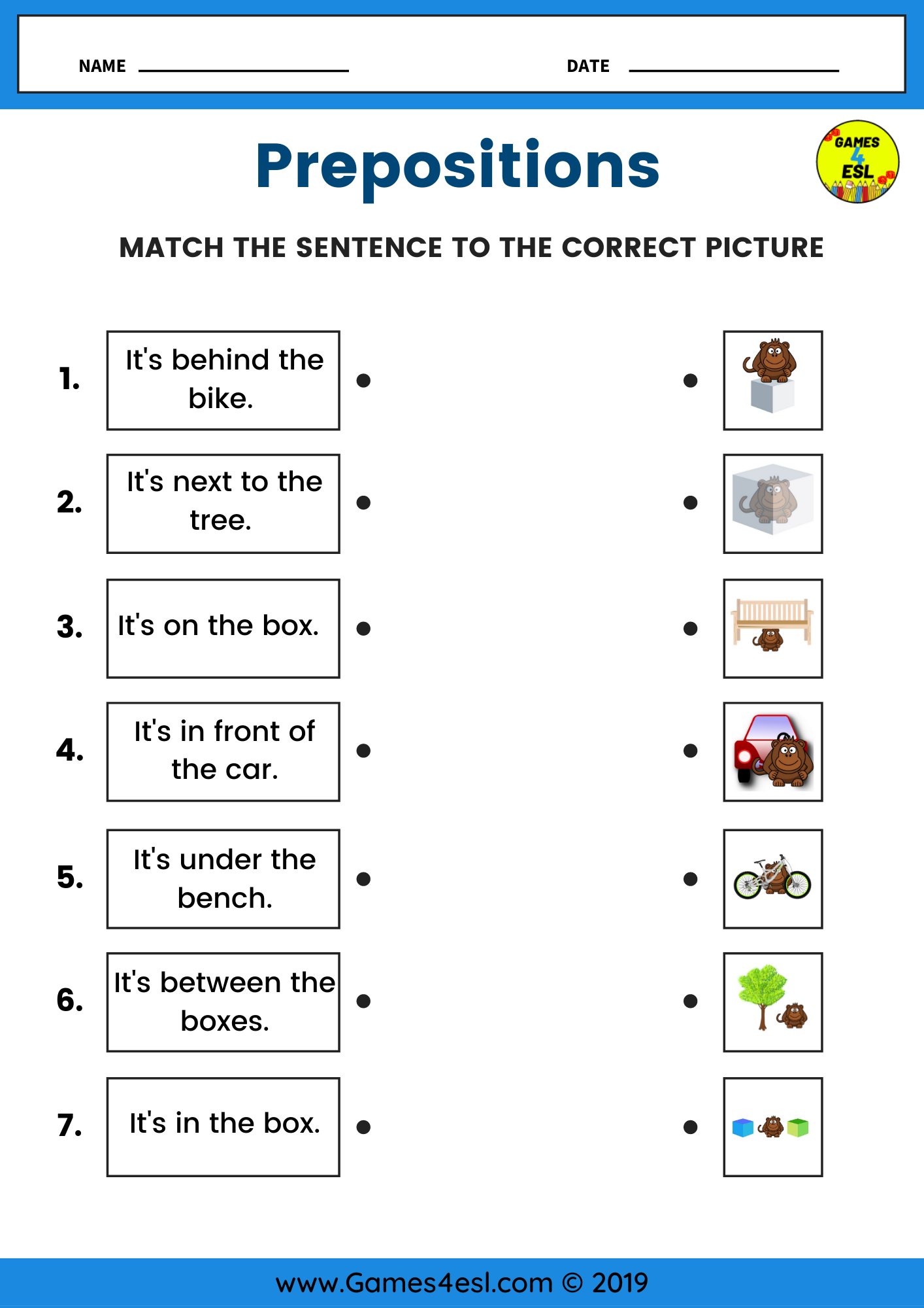 Prepositions ESL Worksheets English Lessons For Kids Worksheets Library
