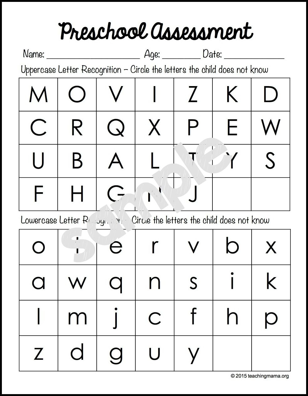 Preschool Assessment Printable