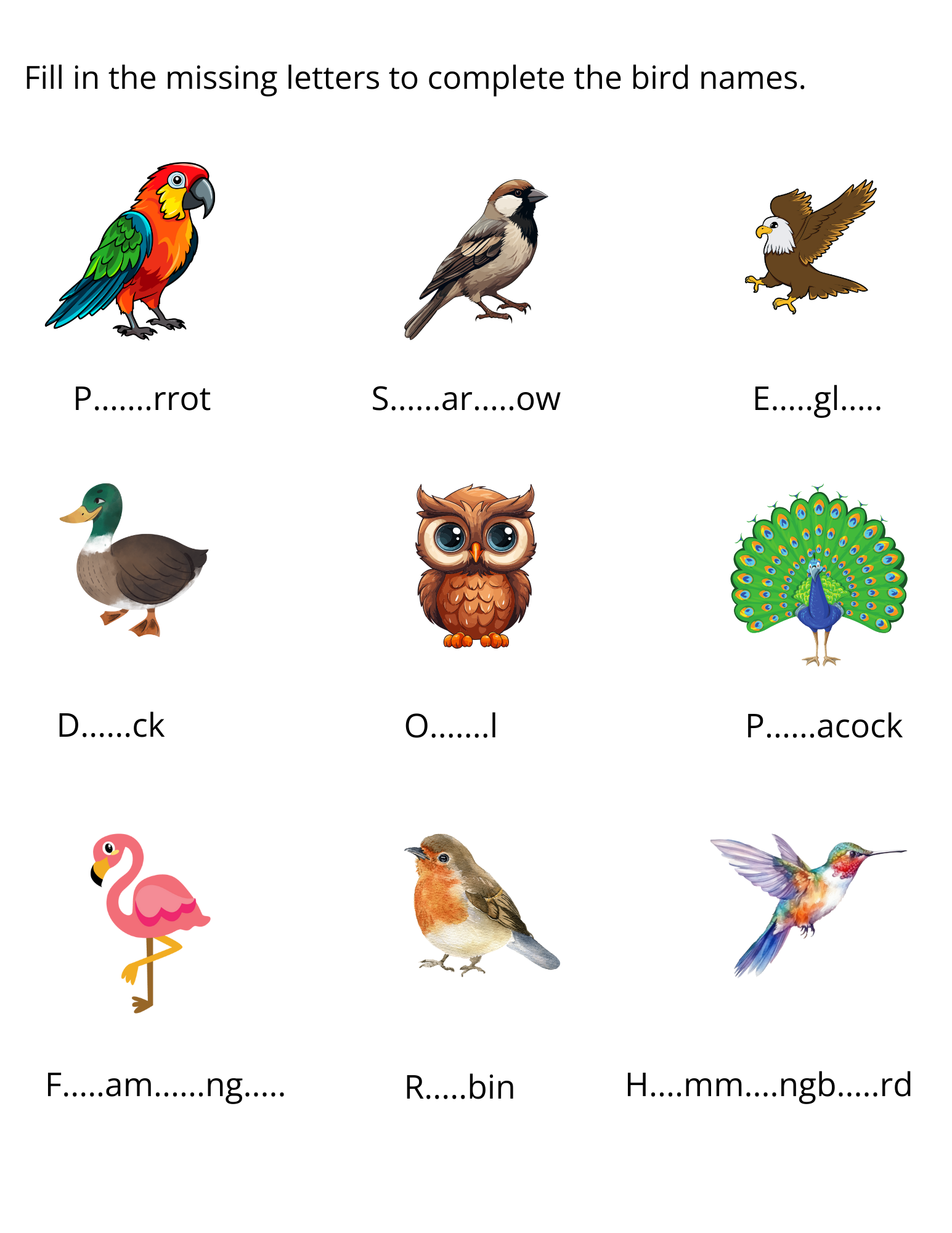 Preschool Birds Name Worksheet For Kindergarten Made By Teachers