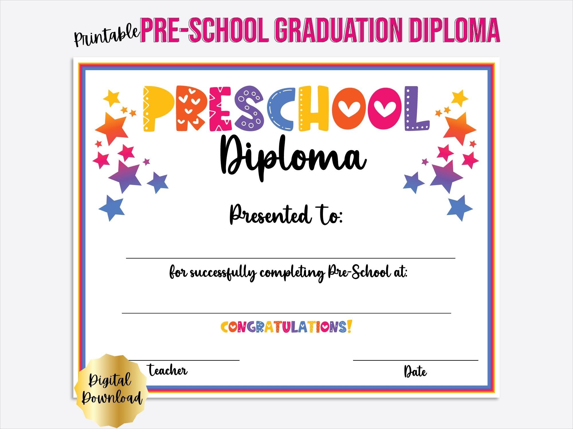 Preschool Graduation Diploma Certificate Printable Preschool Preschool Graduation Diploma Certificate Printable Preschool