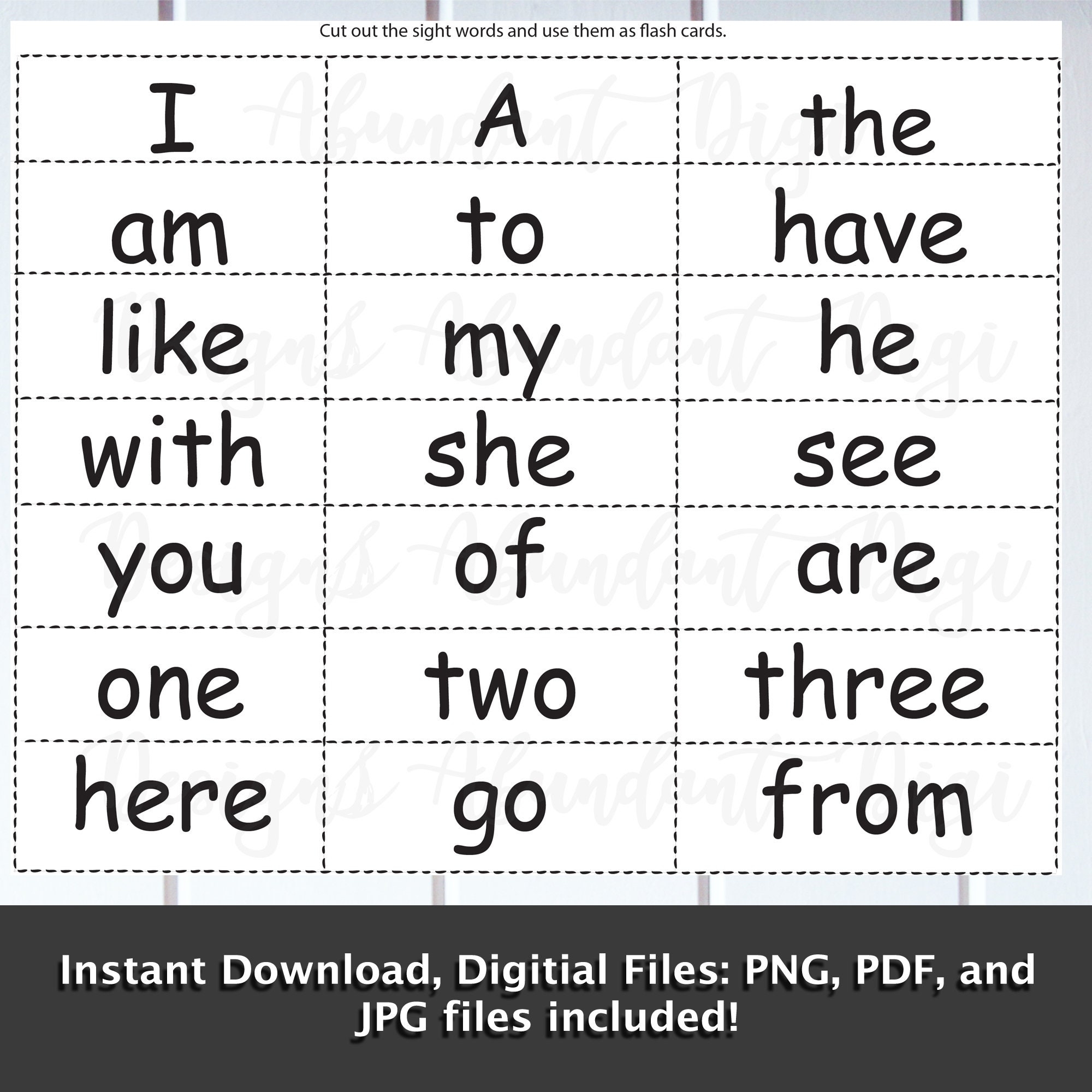 Preschool Kindergarten Sight Words Cut Out Flash Cards Jpeg Png 
