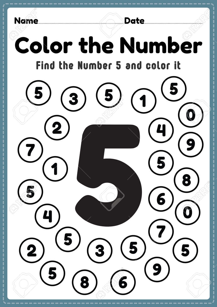 Preschool Math Worksheet Number 5 Coloring Maths Activities For Kindergarten Kids To Learn Basic Mathematics Skills In A Printable Page Royalty Free SVG Cliparts Vectors And Stock Illustration Image 174528405 