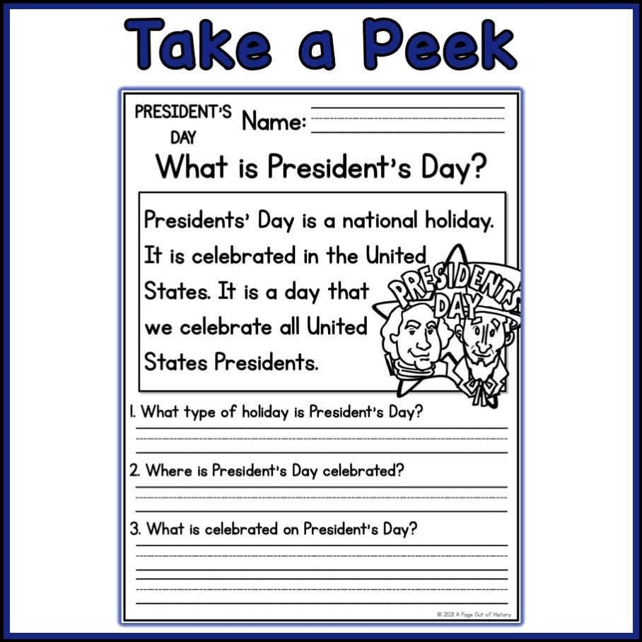 Presidents Day Reading Comprehension Worksheets Free
