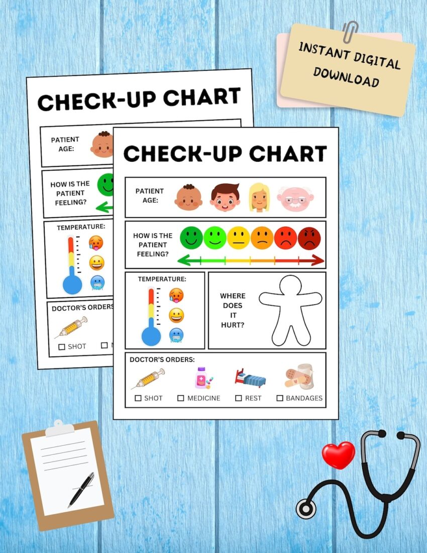 Pretend Play Patient Check up Chart Doctor Pretend Play Printable Dramatic Play INSTANT DIGITAL DOWNLOAD Etsy