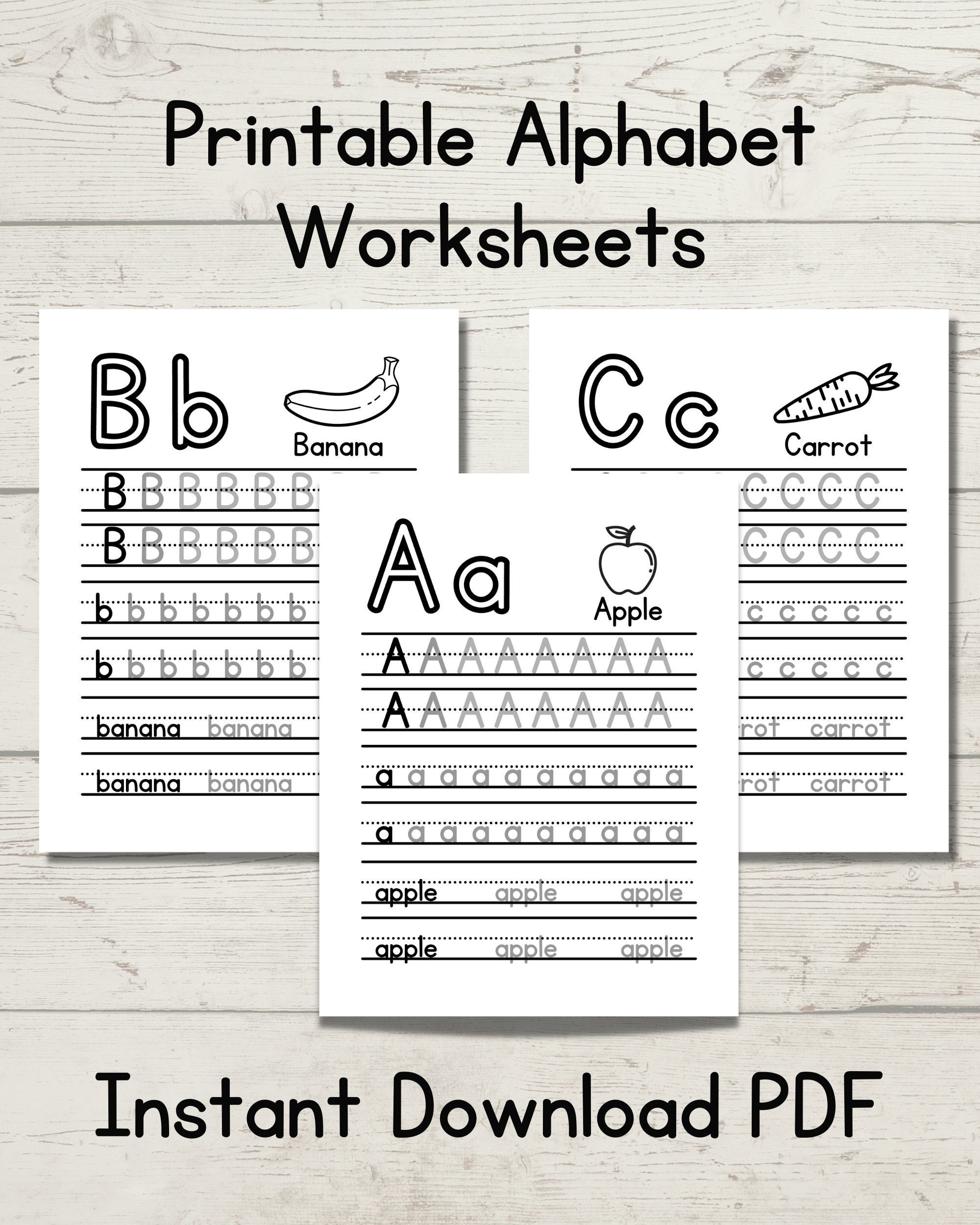 Printable Alphabet Tracing Worksheets Food Theme ABC Instant Printable Alphabet Tracing Worksheets Food Theme ABC Instant