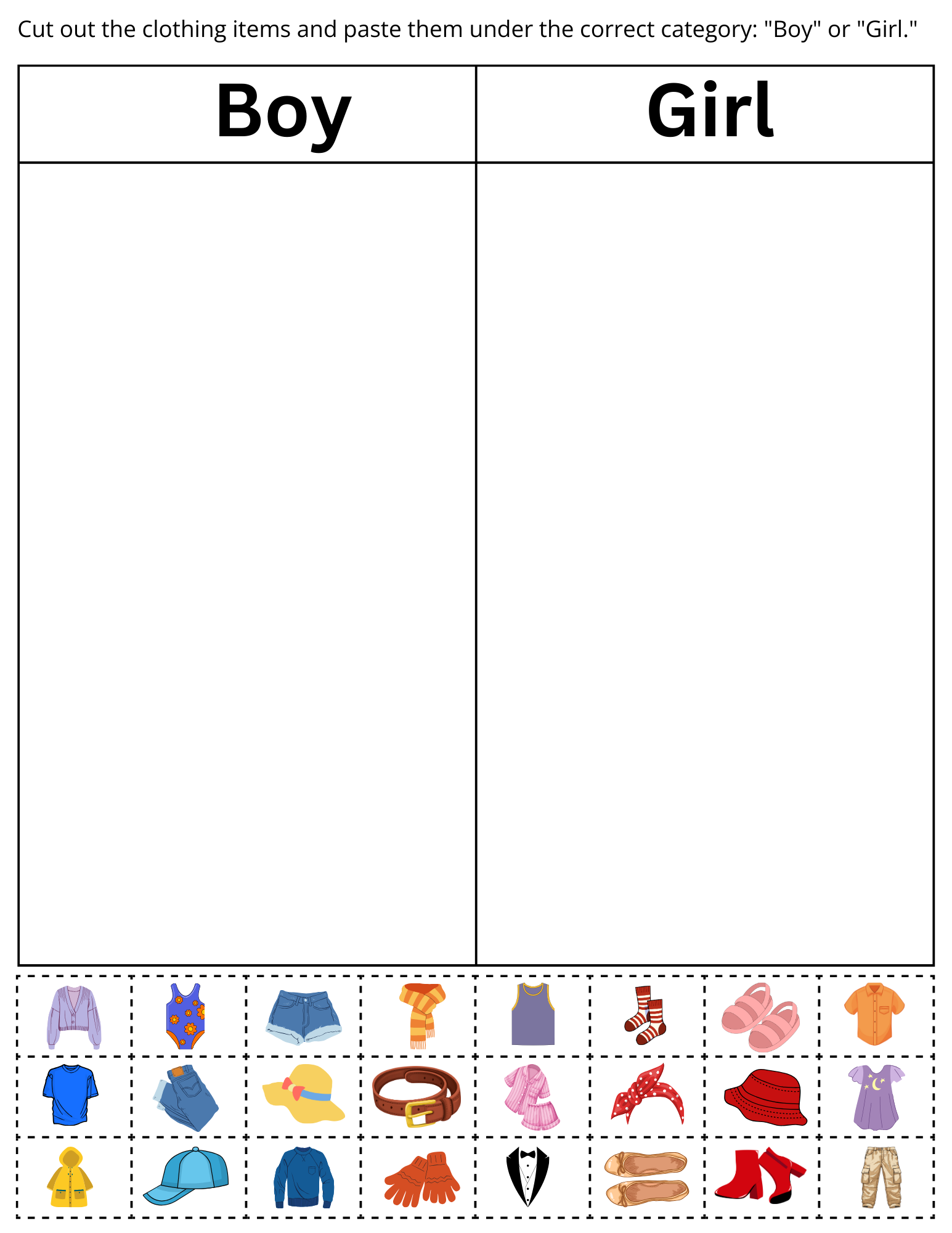Printable Clothing Boy And Girl Things Activities Worksheet For Printable Clothing Boy And Girl Things Activities Worksheet For