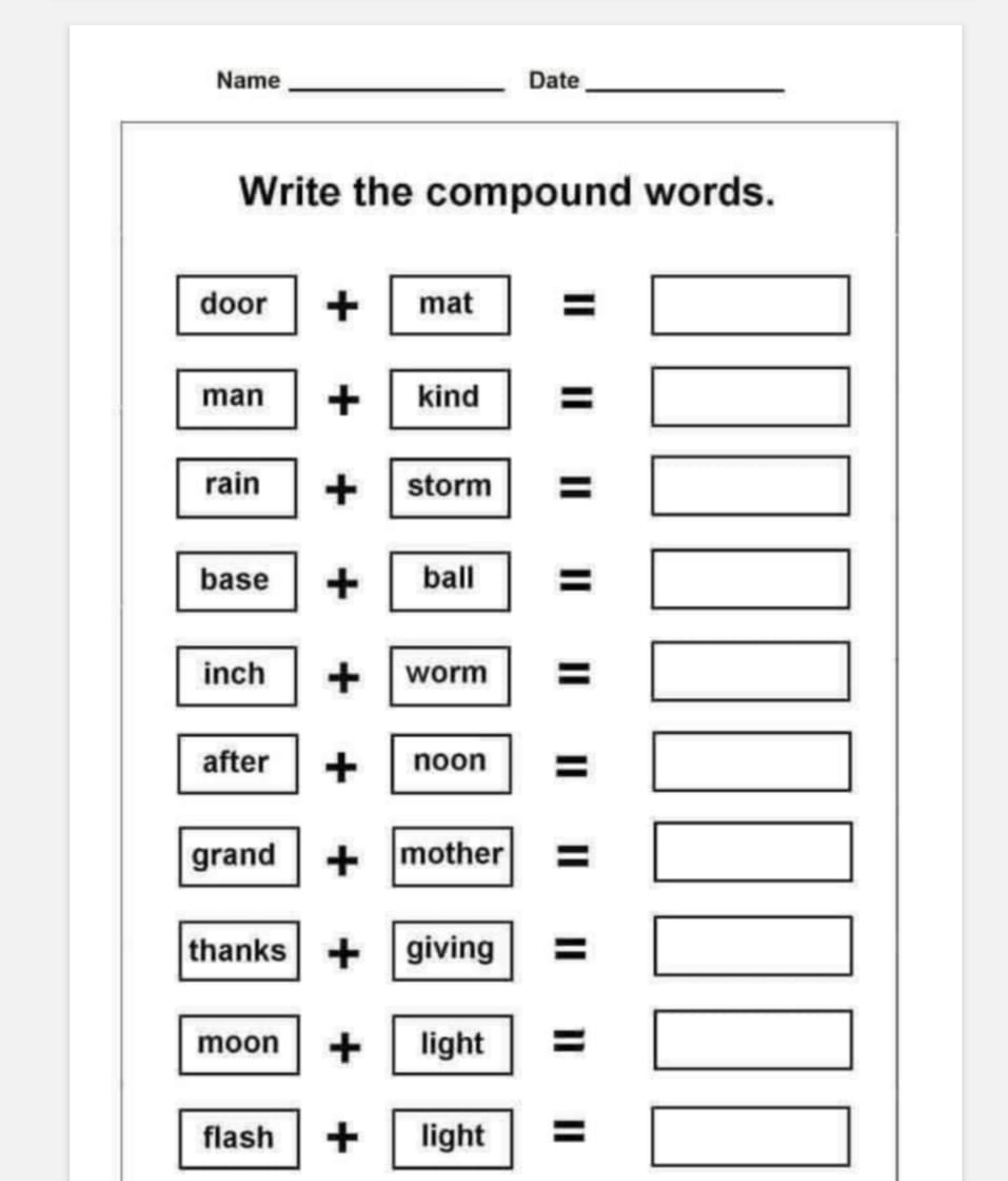 Compound Words Preschool Kindergarten Worksheets Compound Words Preschool Kindergarten Worksheets