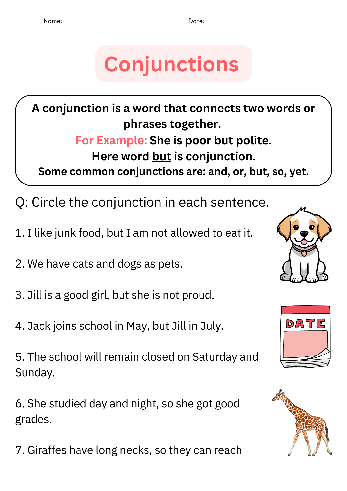Printable Conjunctions Worksheets Posters For 1st Grade Daily Grammar Practice Made By Teachers