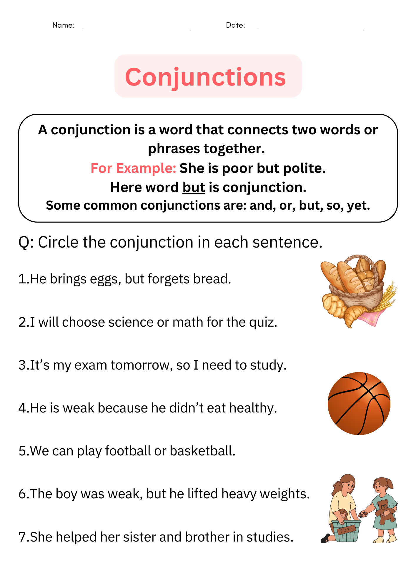 Printable Conjunctions Worksheets Posters For 1st Grade Daily Grammar Practice Made By Teachers