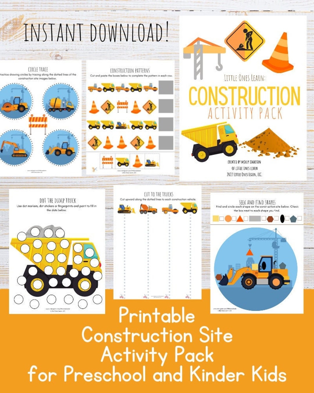 Printable Construction Activity Pack Construction Site Worksheets For Preschool And Kindergarten Kids Etsy