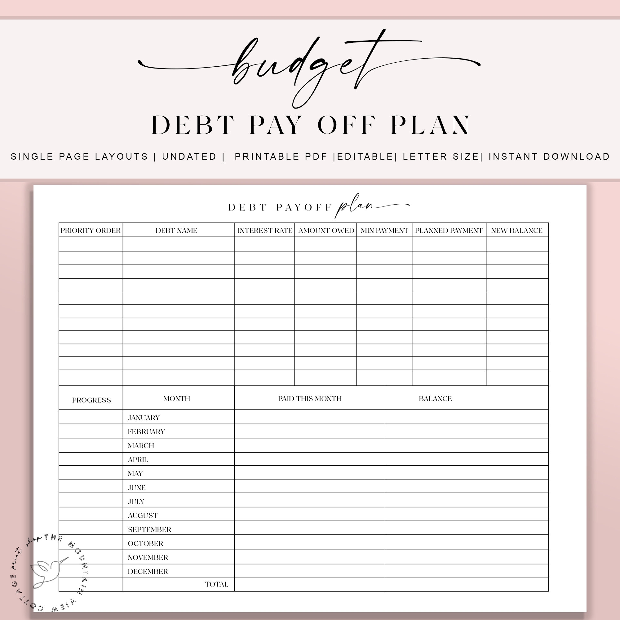 Printable Debt Pay Off Planner Pages Budget Planner Kit Weekly Budget Template Financial Budget Finance Tracker Monthly Budget Etsy
