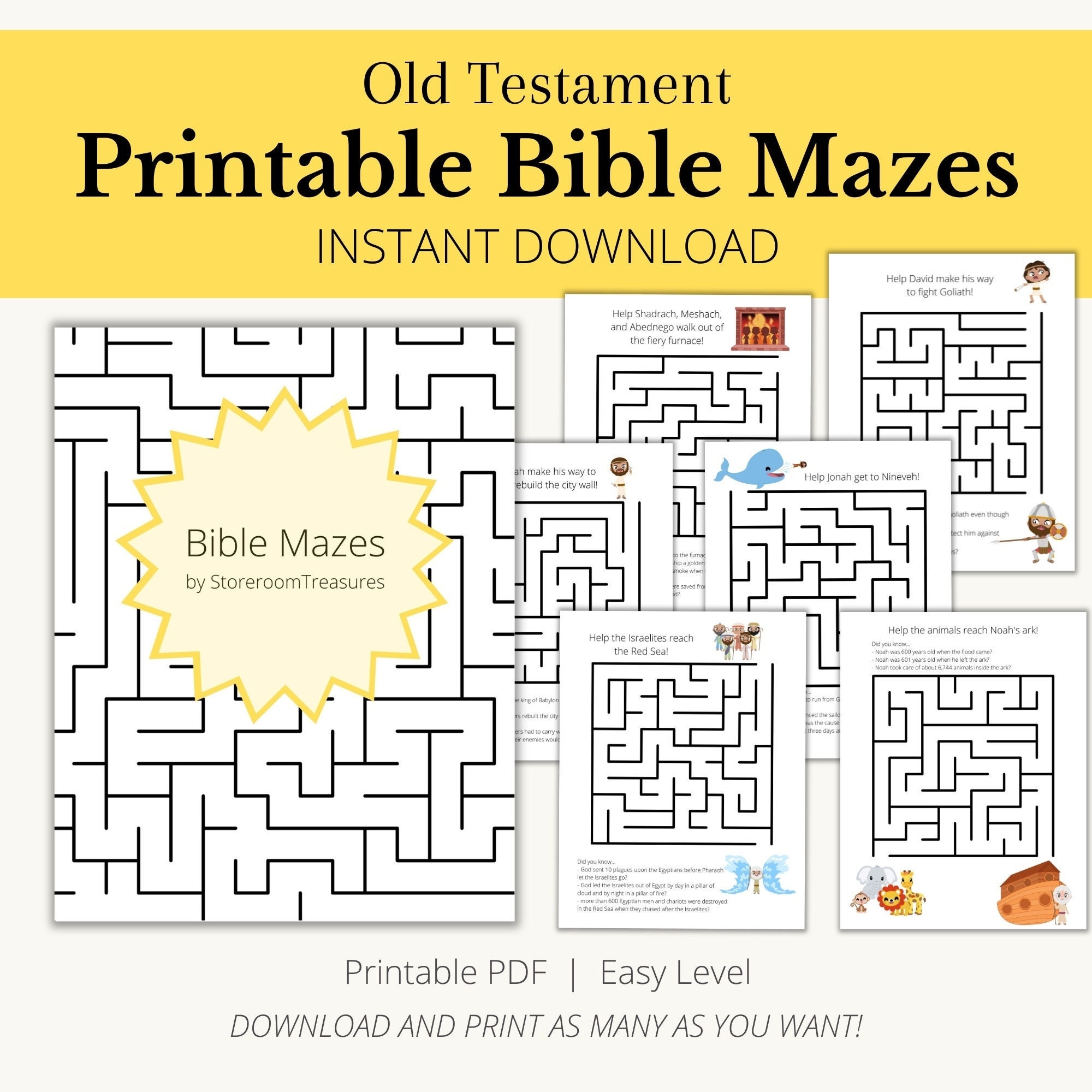 Printable Easy Bible Maze Puzzle Book Old Testament Etsy