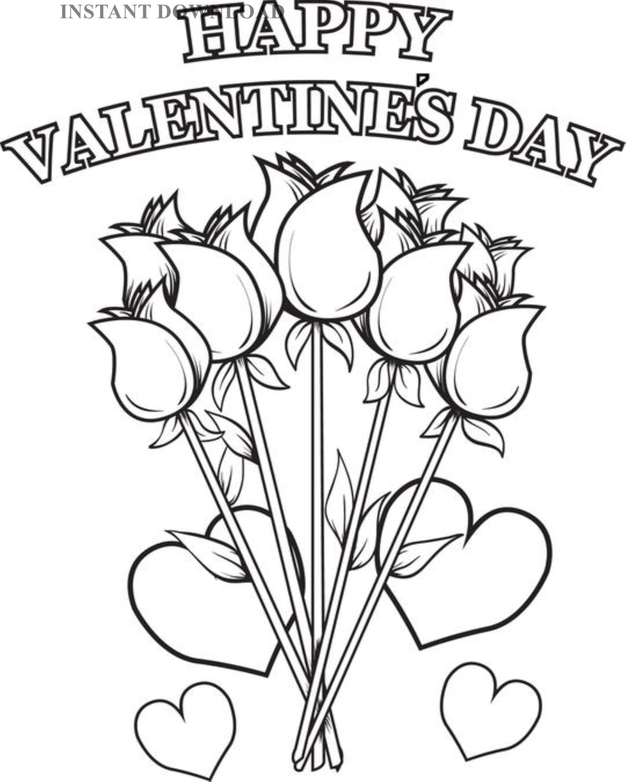 Printable Hearts And Flowers Valentine Coloring Sheet instant 