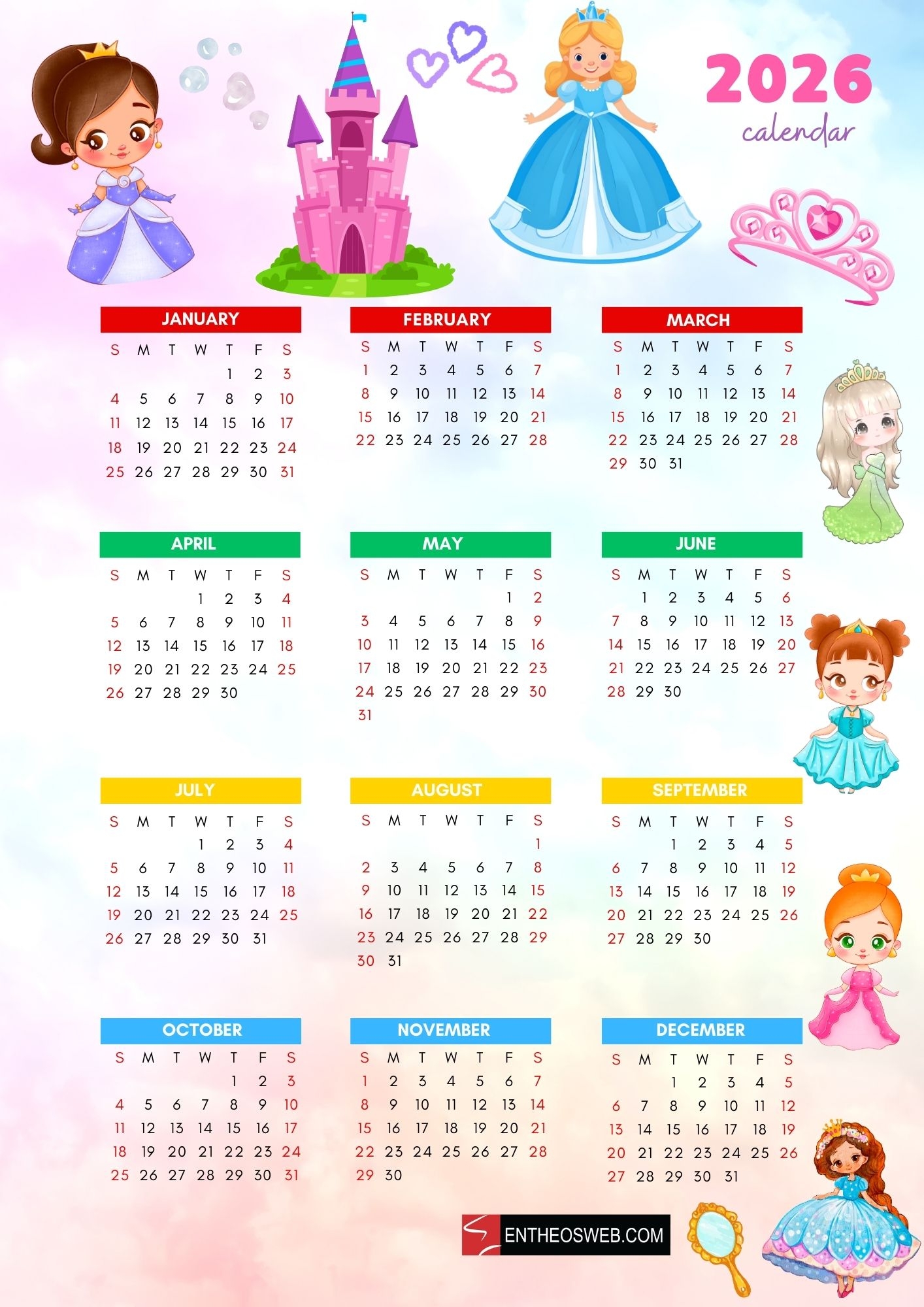 Preschool Printable Calendar 2026