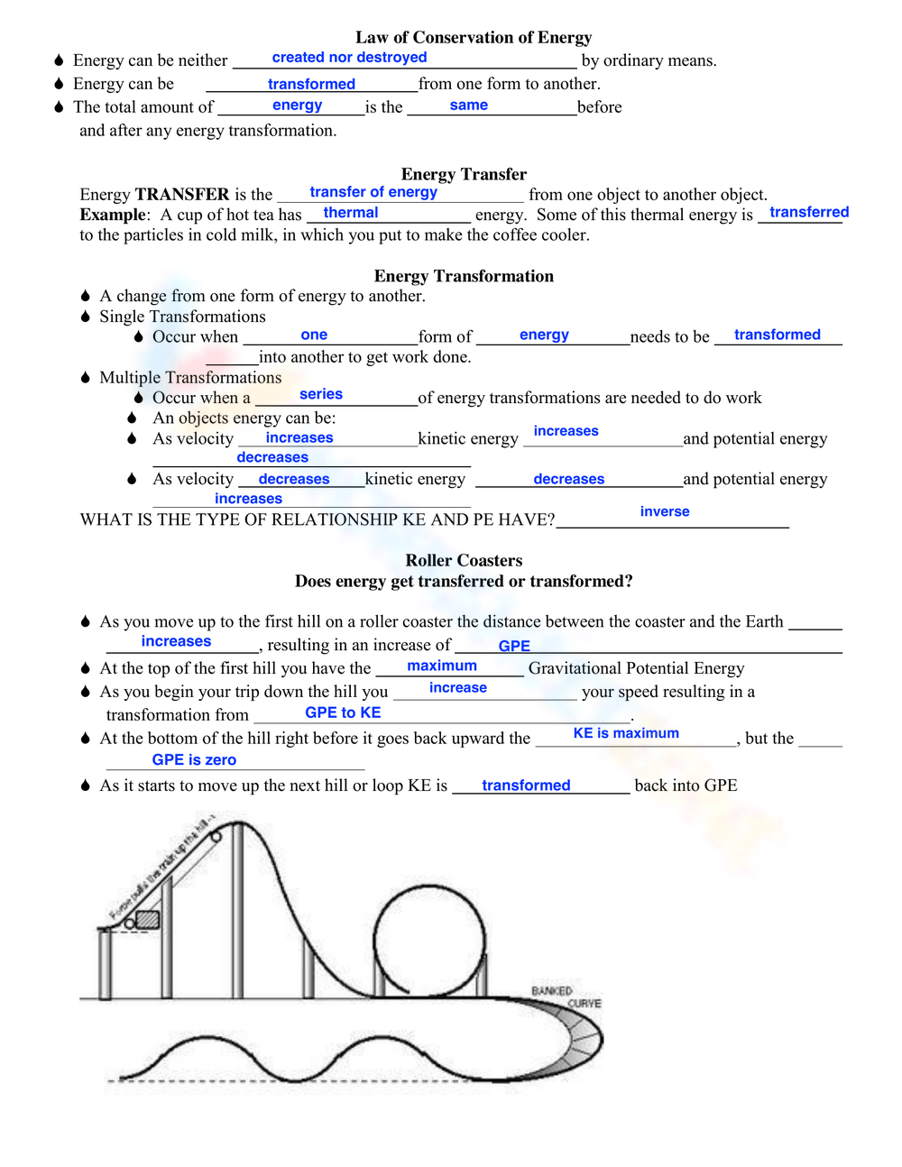 Printable Kinetic Potential Energy Worksheets Download