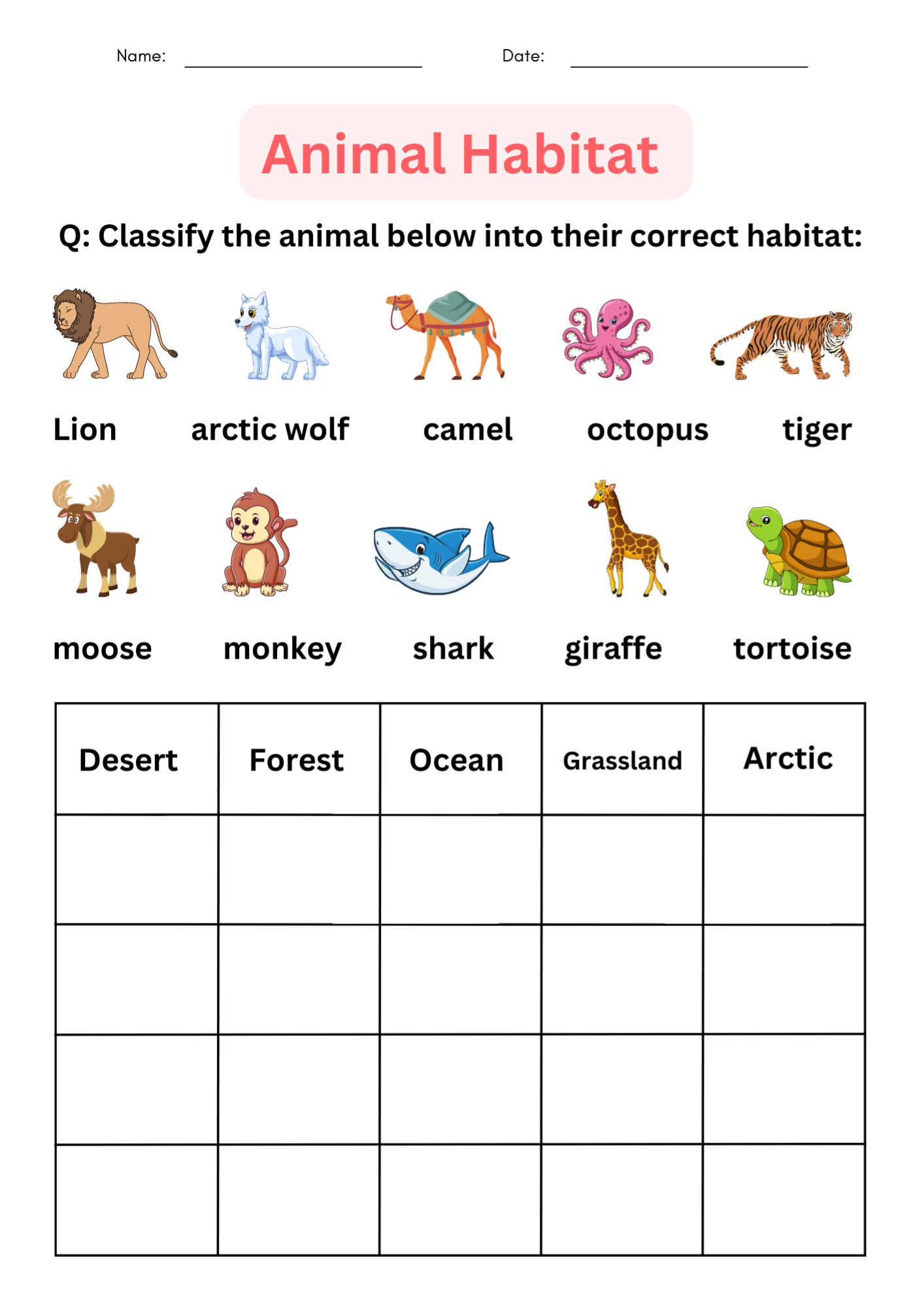 Printable Matching Activity Animal Habitats Worksheets For Grade 1 2 3 Made By Teachers