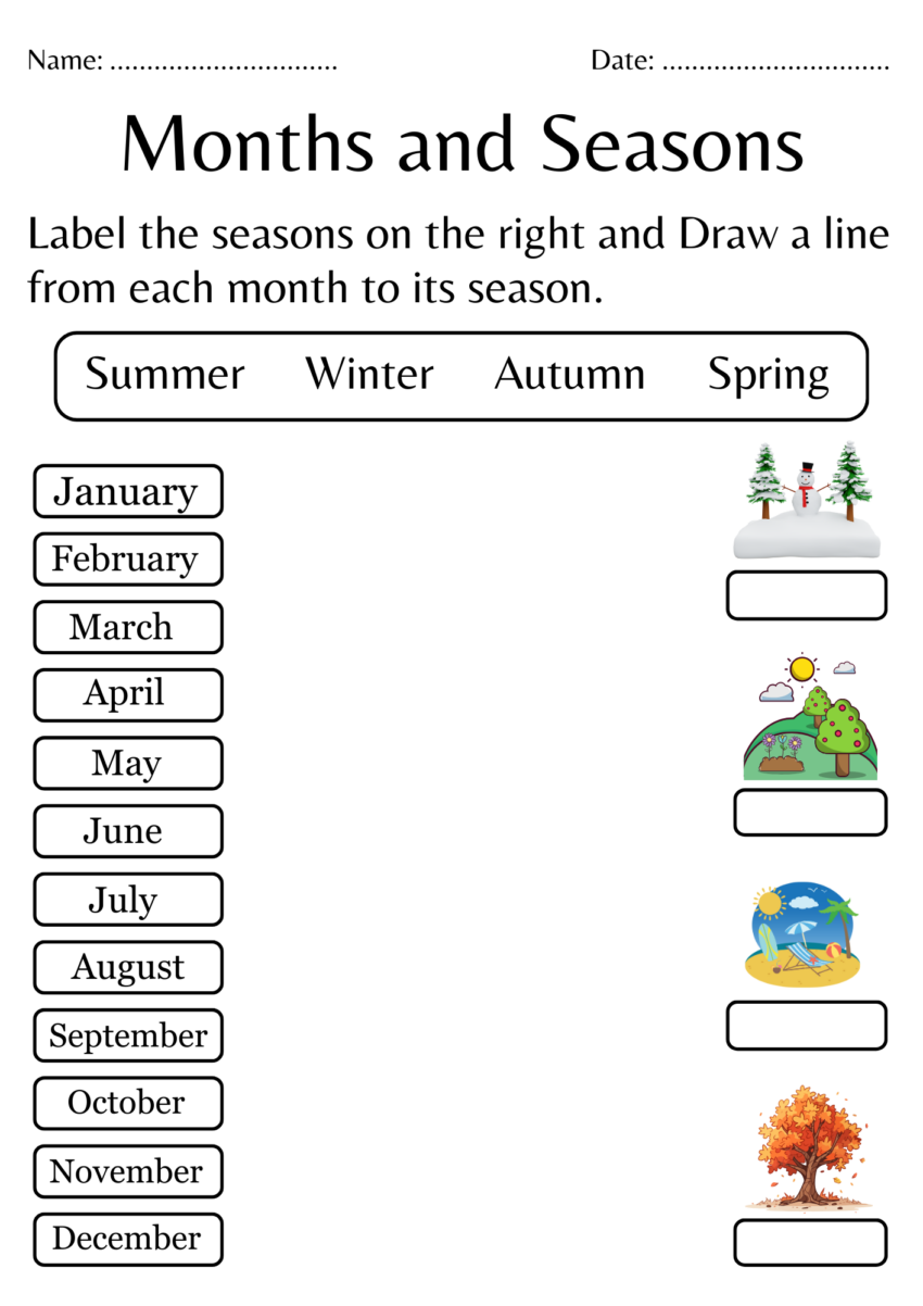 Printable Months And Seasons Worksheets For Kindergarten Made By Teachers